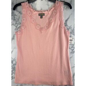 Style & Co. Womens Size Small Scallop Tank Top Peachy Pink lace trim